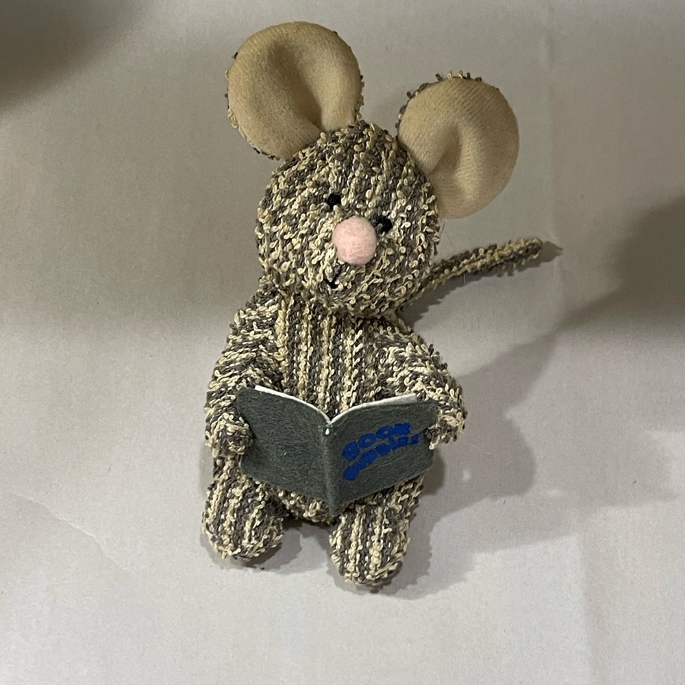 Rare Vintage Russ Berrie striped gray crem mouse